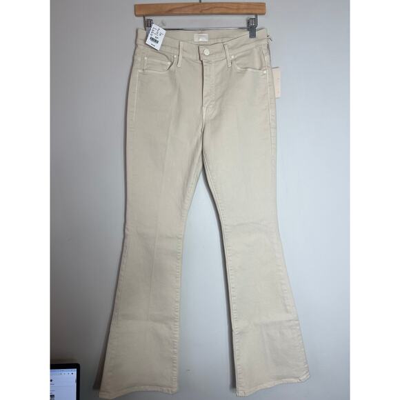 NWT Mother The Weekender Sneak Flare High Rise Denim Jeans Beige Size: 29 - Picture 2 of 9